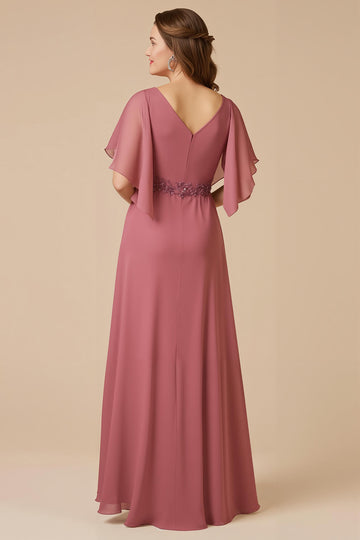 Desert Rose A-Line V-Neck Mother Of The Bride Dress With Appliques